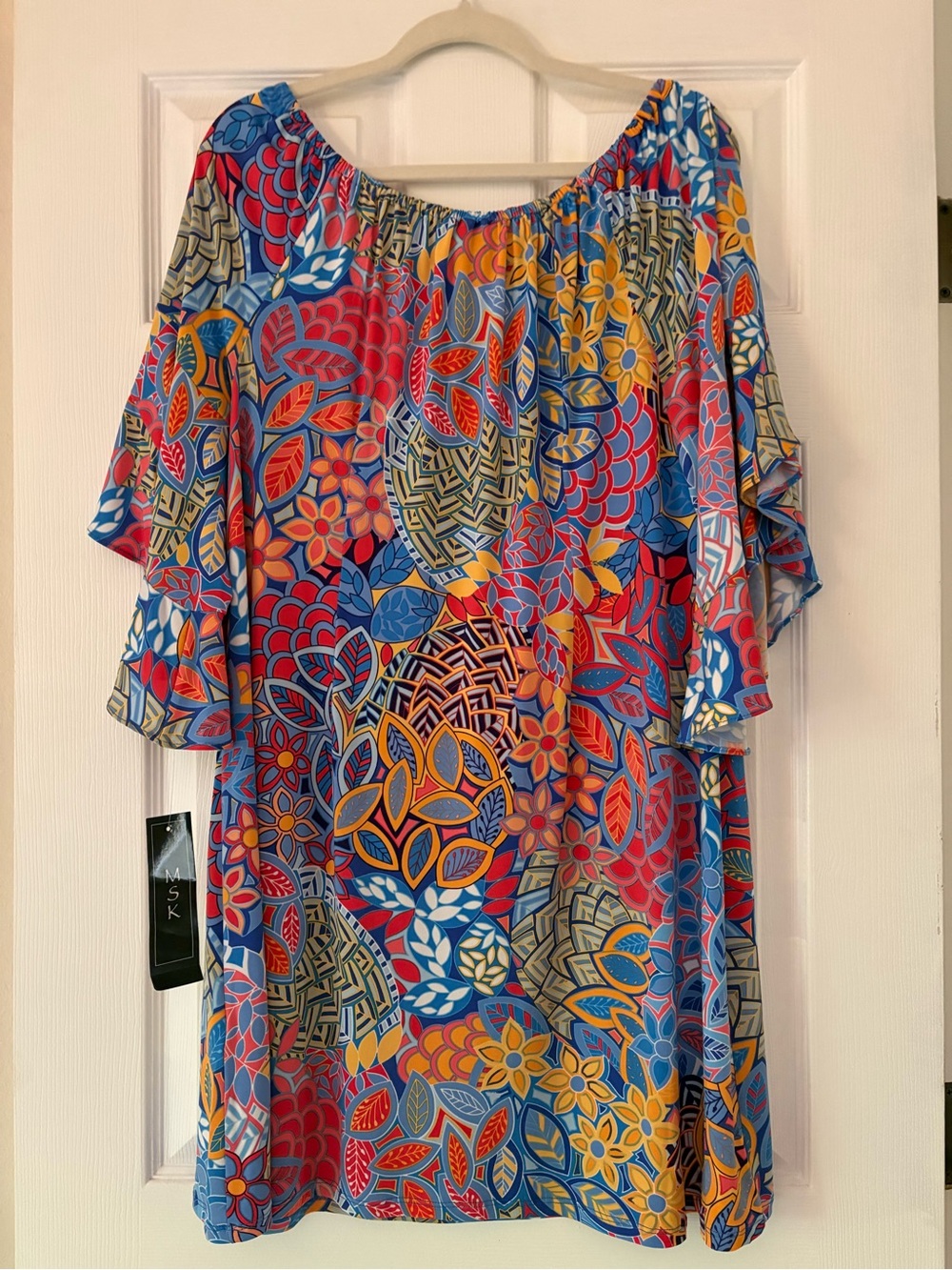 MSK Bright Multicolor Floral Off-Shoulder Mini Dress - Blue/Red/Yellow - Picture 3 of 16